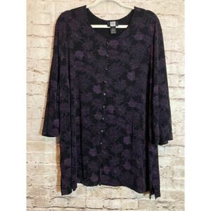 Studio 1940 Top Womens 4X Black & Purple Floral Slinky Stretch Dark Romantic